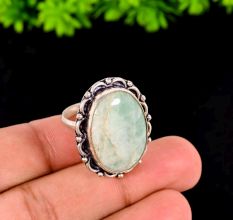 Handmade Brass Oxidized Ring with Amazonite Gemstone for Women